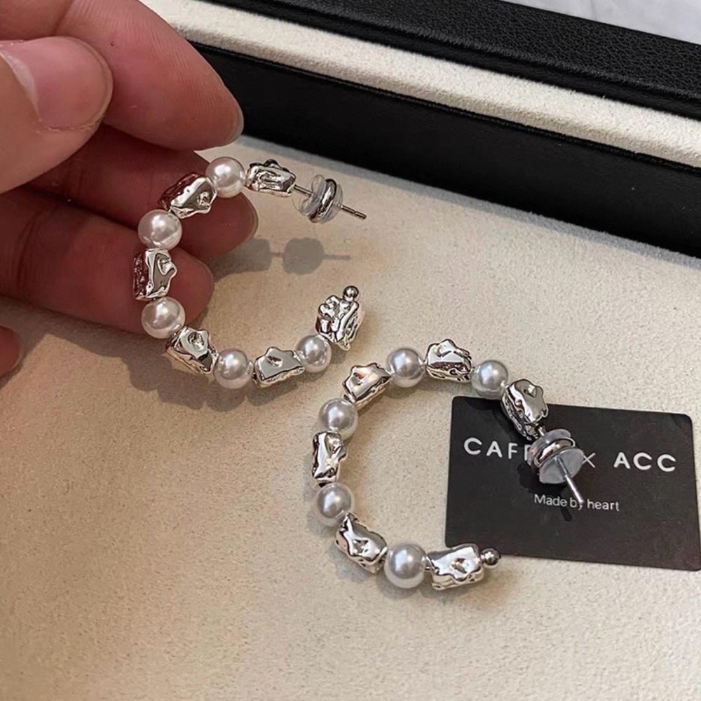 Pearl & Silver Bead Hoop Earrings